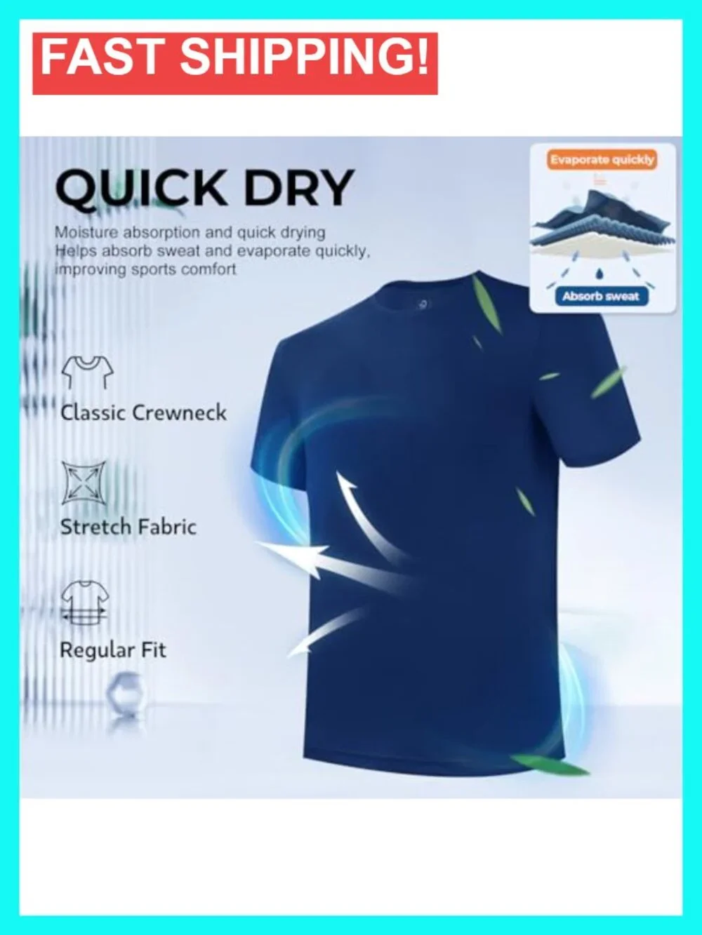 3-Pack Mens Moisture Wicking Undershirts Soft Stretchy Crew Neck Tees